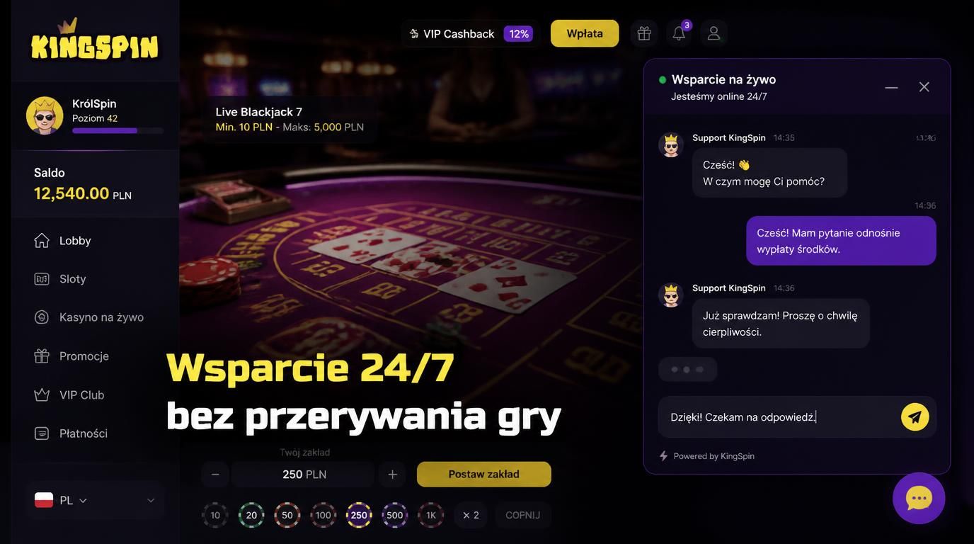 Live Chat podczas gry w KingSpin